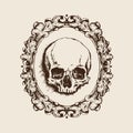 Human skull in filigree frame. Vector illustration Royalty Free Stock Photo