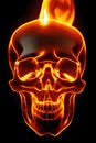 Human skull in flames isolated on black background. Generative Ai