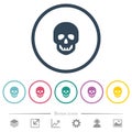 Human skull flat color icons in round outlines