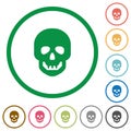 Human skull flat icons with outlines