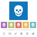 Human skull flat white icons in square backgrounds