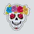 Human Skull and Flower Wreath. Cut it out