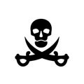 Human skull in full face and crossed sabers. Pirate sign and symbol for design. Isolated illustration in flat style on white