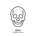 Human skull line icon. Editable stroke. Vector illustration