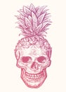 Human skull pineapple, vector illustration. Creative cool funny print for t-shirt design, poster, banner, tattoo