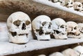 Human skulls inside a catacomb. Royalty Free Stock Photo