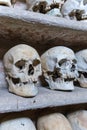 Human skulls inside a catacomb. Royalty Free Stock Photo