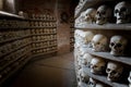 Human skulls inside a catacomb inside a catacomb Royalty Free Stock Photo