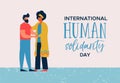 Human Solidarity Day card of woman helping man