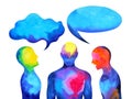 Human speaking and listening power of mastermind together inside your mind, watercolor painting hand drawn Royalty Free Stock Photo