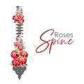 Human spine. Roses with spine. Anatomy. Floral tattoo.