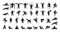 Human sport icons. Physical training. Fitness and gym exercises. Yoga or aerobic workout. Isolated symbols with stick