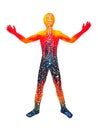 Human standing hand up pose, abstract body watercolor painting