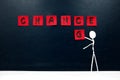 Human stick figure changing the word chance to change. Career growth and development concept. Royalty Free Stock Photo