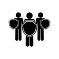 Human stick figure shield icon graphic, a group of people