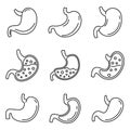 Human stomach icons set, outline style