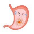 Human stomach sad character. Gastritis, indigestion and stomach pain problems. Vector flat cartoon illustration