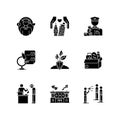 Human support black glyph icons set on white space