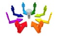 Human teamwork direction concept light bulb link colorful white background