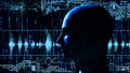 Human tech head at matrix background with electronic circuits Royalty Free Stock Photo