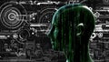 Human tech matrix head at background with electronic circuits Royalty Free Stock Photo