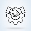 Human, technology and handshake sign line icon or logo. Cyber Physical Systems concept. Online partnership and business deal Royalty Free Stock Photo