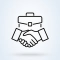 Human, technology and handshake sign line icon or logo. Cyber Physical Systems concept. Online partnership and business deal Royalty Free Stock Photo