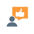 Human with thumb up in speech bubble colored icon. Like, user feedback, comment symbol Royalty Free Stock Photo