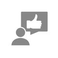 Human with thumb up in speech bubble gray icon. Like, user feedback, comment symbol Royalty Free Stock Photo