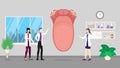 Human tongue health care checkup analysis identifying by doctor people on the hospital - vector