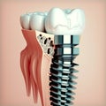 Human tooth and dental implant illustration set closeup model