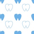 Human tooth seamless pattern. White tooth stroke blue background for dentist Royalty Free Stock Photo