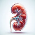 Human transparent glass kidney underwater view, anatomy of human kidney realistic 3d rendered, human organ vector illustration