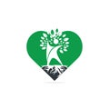 Human tree roots heart shape vector logo design.
