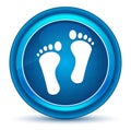 Human two footprints icon eyeball blue round button