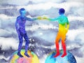 Human and universe power, watercolor painting, chakra reiki, mastermind world universe inside your mind Royalty Free Stock Photo