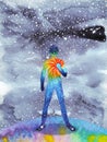 Human and universe power, watercolor painting, chakra reiki, world, universe inside your mind Royalty Free Stock Photo