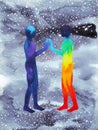 Human and universe power, watercolor painting, chakra reiki, world universe inside your mind