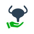 Human urinary bladder on hand colored icon. Care, rescue, treatment, disease prevention symbol