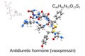 Chemical formula, skeletal formula and 3D ball-and-stick model of antidiuretic hormone