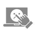 Human vote on laptop grey icon. Sad face on the screen, customer unsatisfaction, negative feedback Royalty Free Stock Photo