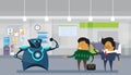 Human Vs Robots Modern Robotic And Business Men In Office Artificial Intelligence Concept