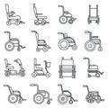 Human wheelchair icons set, outline style