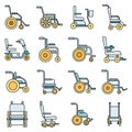 Human wheelchair icons set vector color