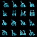 Human wheelchair icons set vector neon