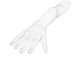 Human wireframe hand on white background.