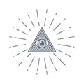 Human world eye with rays. Illuminati logo. World order symbol all-seeing eye of providence Royalty Free Stock Photo