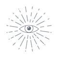Human world eye with rays. Illuminati logo. World order symbol all-seeing eye of providence Royalty Free Stock Photo