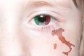 Human& x27;s face with national flag and map of italy. Royalty Free Stock Photo