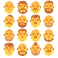 16 Human yellow faces with different hairstyle and beard;